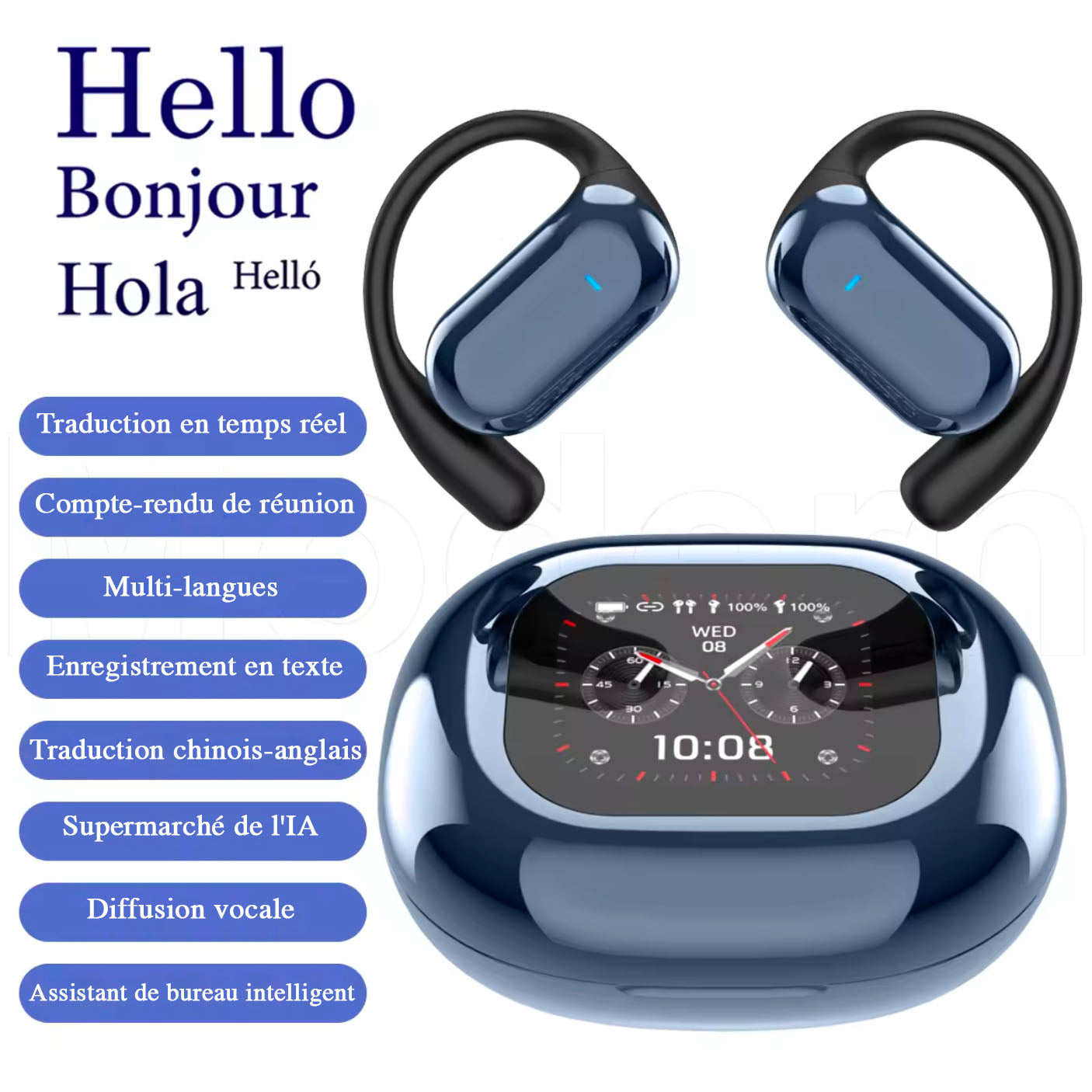 Écouteur Q16s Pro -  Écran Intelligent avec Traduction Bidirectionnelle Instantanée